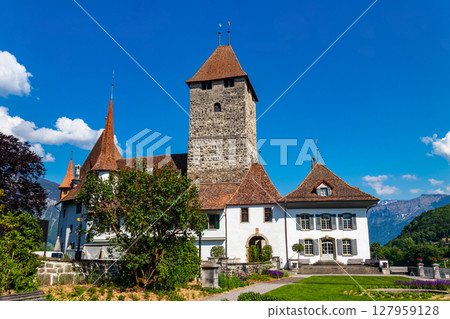 Facade of Spiez Castle in Spiez, Switzerland Facade of Spiez Castle in Spiez, Switzerland 127959128