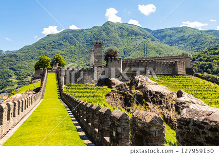 Walls of Castelgrande castle in Bellinzona, Switzerland. Unesco World Heritage Walls of Castelgrande castle in Bellinzona, Switzerland. Unesco World Heritage 127959130