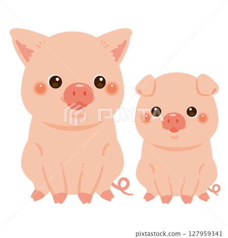 Sitting pig parent and child illustration 2 127959341