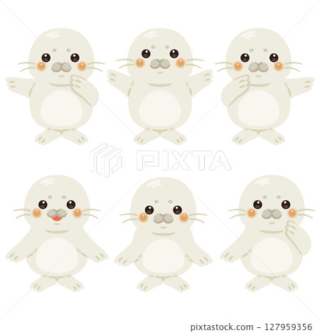 一組指向的小海豹人物插圖 127959356