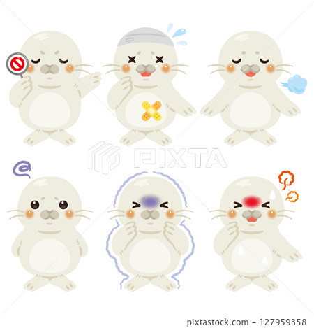 不同狀態的一組小海豹角色 不同狀態的一組小海豹角色 127959358