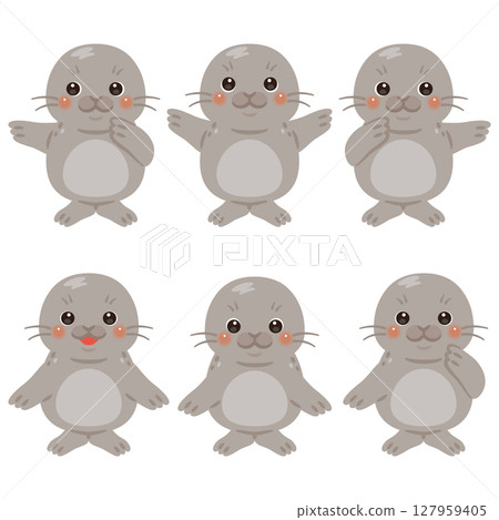 Set of seal character illustrations pointing Set of seal character illustrations pointing 127959405