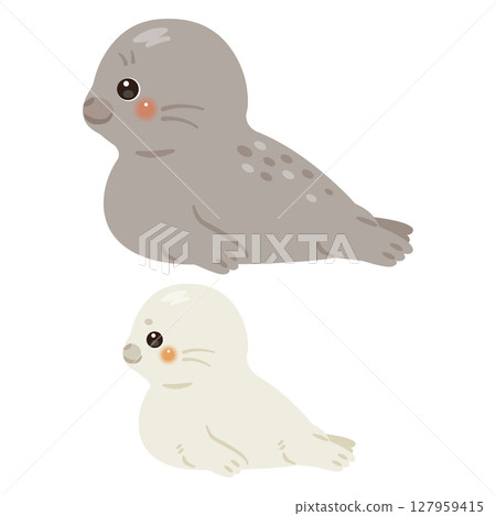 母海豹和小海豹的側面插圖 127959415