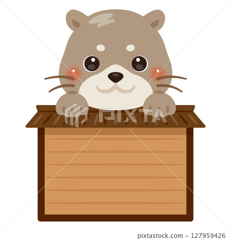 一隻水獺騎著一塊木牌的人物插圖 127959426