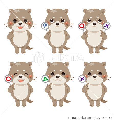 一組水獺人物插圖,上面有圓形、方形和三角形的卡片 一組水獺人物插圖,上面有圓形、方形和三角形的卡片 127959432