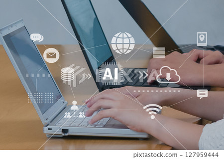 商業場景、利用生成式人工智慧的數位化工作流程、雲端、數位轉型、數位網路影像 127959444