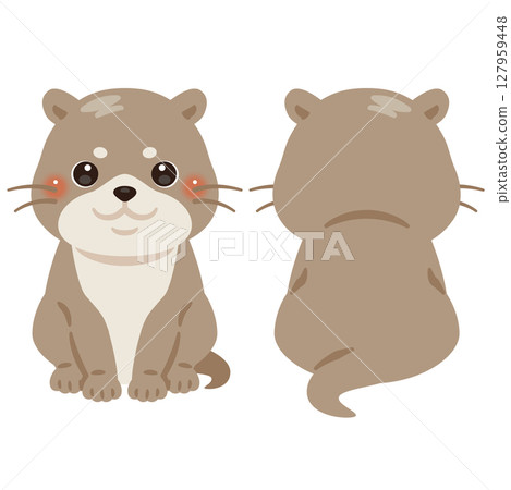一組坐著的水獺的正面和背面插圖 一組坐著的水獺的正面和背面插圖 127959448