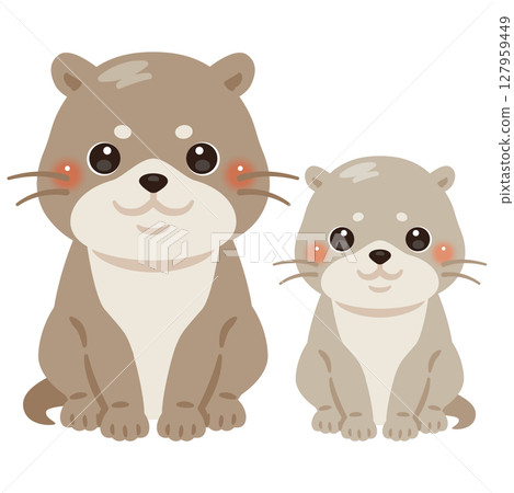 一隻坐著的水獺和她的孩子 127959449