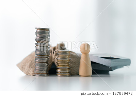Business save money coin growth concept involves strategic financial management investment loan bank real estate economic development encourage buy income stack investment economy return accountancy 127959472