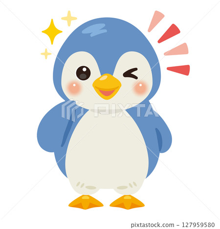 Blue penguin character illustration giving a good sign 127959580