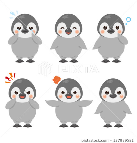 Baby penguin character illustration facial expression set 127959581