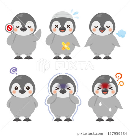 Set of baby penguin characters in various states illustration 127959584