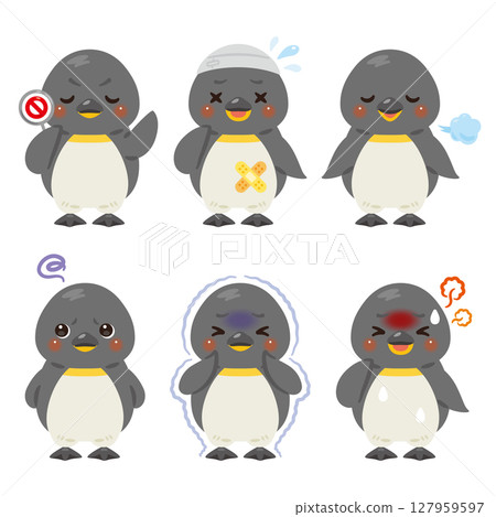 Penguin character illustration set in various states 127959597