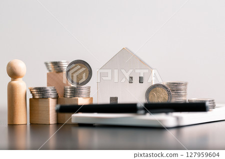 Business home concept involves strategic financial management money coin save bank real estate economic loan investment development growth encourage accountancy buy income stack investment economy 127959604