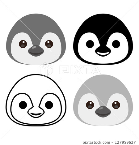 Baby penguin face icon set 127959627