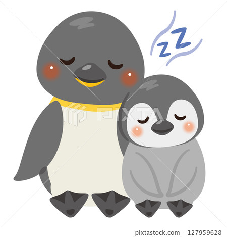 Illustration of a sleeping penguin parent and child Illustration of a sleeping penguin parent and child 127959628