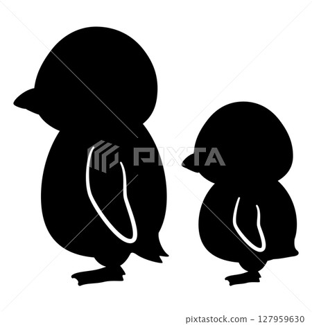 父母與孩子企鵝的側影 127959630
