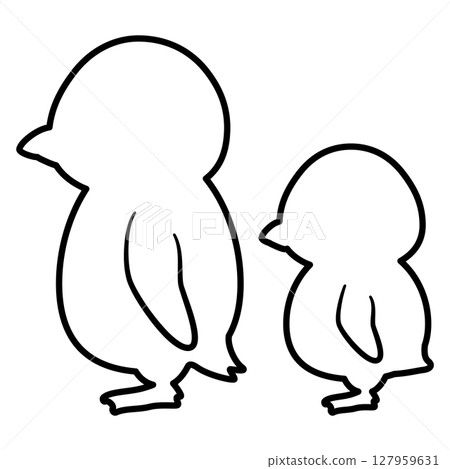父母與孩子企鵝側視的線條畫 127959631