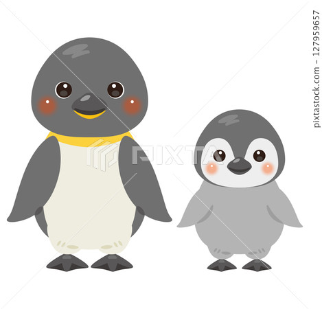 Front view illustration of a penguin parent and child Front view illustration of a penguin parent and child 127959657
