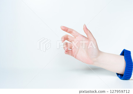 contactless in new normal concept from woman hand acting with white isolated background 127959712