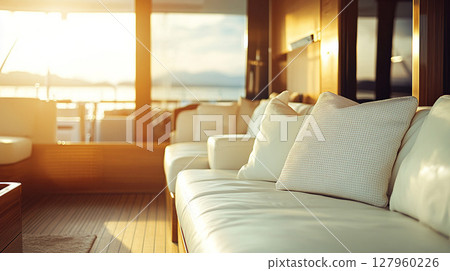 Hotel room with the setting sun 127960226