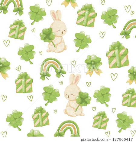 seamless pattern with rabbits and tree 127960417