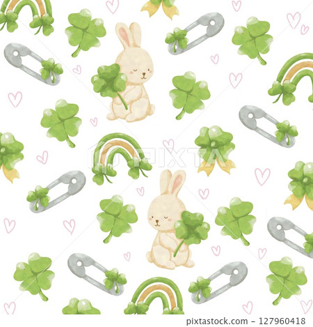seamless pattern with rabbits and tree seamless pattern with rabbits and tree 127960418