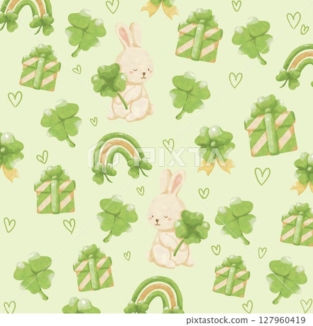 seamless pattern with rabbits and tree 127960419