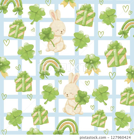 seamless pattern with rabbits and tree 127960424