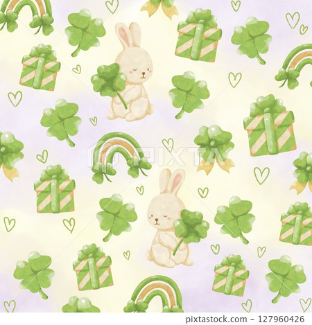 seamless pattern with rabbits and tree 127960426