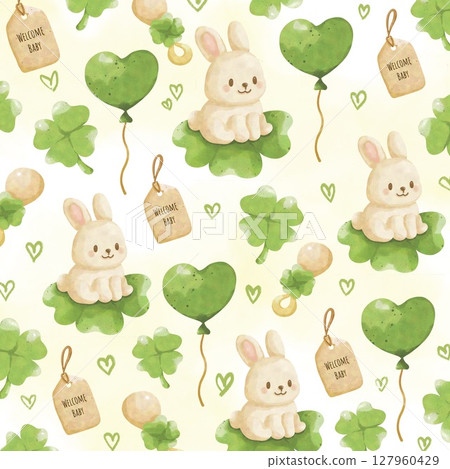 seamless pattern with rabbits and tree 127960429