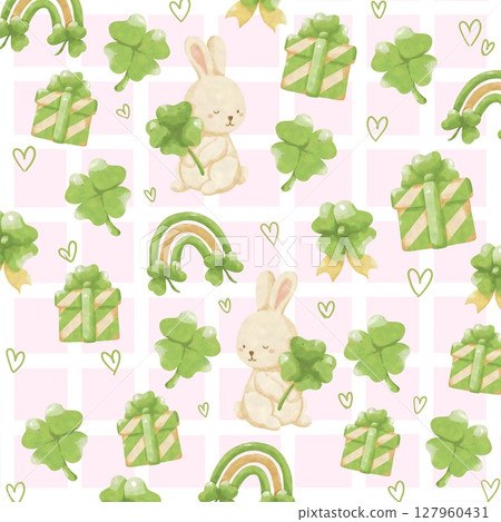 seamless pattern with rabbits and tree 127960431