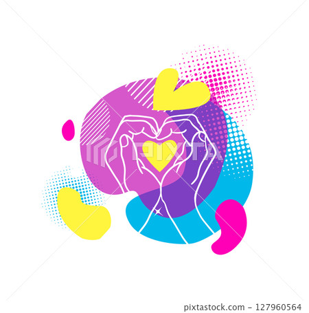 Hands folded in the shape of a heart. hand drawn. Not AI, Vector illustration 127960564