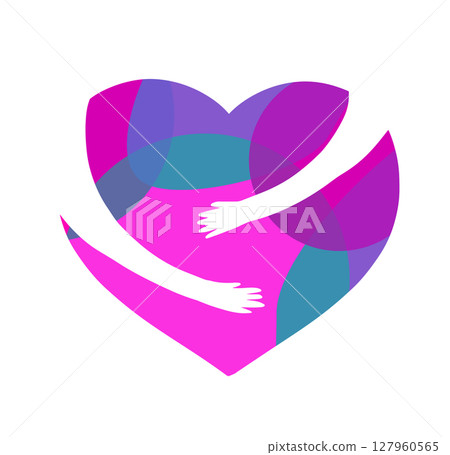 Logo hands hugging heart. hand drawn. Not AI, Vector illustration 127960565