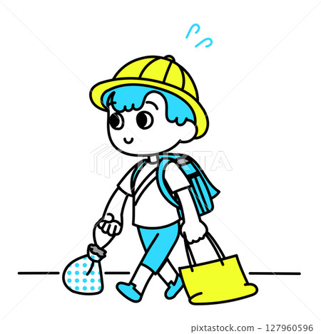 Children who carry a lot of luggage to and from school 127960596