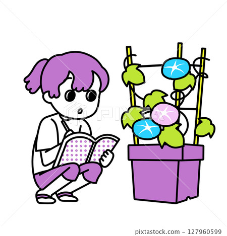 觀察牽牛花的孩子 觀察牽牛花的孩子 127960599