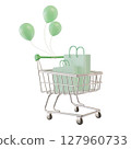 Shopping cart with green balloons 3D illustration 127960733