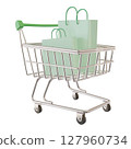 Green shopping cart 3D illustration 127960734