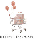Shopping cart with pink balloons 3D illustration 127960735
