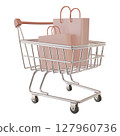 Pink shopping cart 3D illustration 127960736