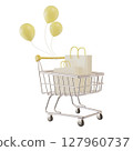 Shopping cart with yellow balloons 3D illustration 127960737