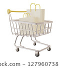 Yellow shopping cart 3D illustration 127960738