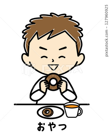 一個男孩高興地吃著甜甜圈當零食 127960925