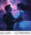 Blue full moon background with beautiful full moon and unicorn fairy 127960940