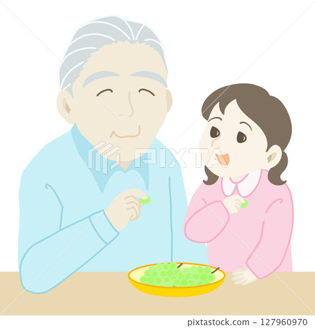 敬老日_爺爺和孫子吃葡萄 敬老日_爺爺和孫子吃葡萄 127960970