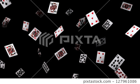 Image of playing cards flying, black background 127961086