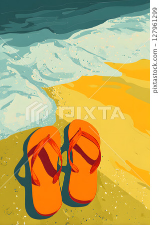 Abstract summer illustration of sandals on the beach 127961299
