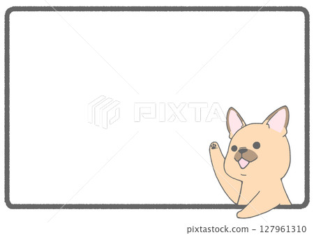 法國鬥牛犬舉手框架背景(棕色) 法國鬥牛犬舉手框架背景(棕色) 127961310