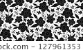 Seamless floral pattern with black silhouettes of flowers on a white background. Ideal for fabric prints, wallpapers, gift wrap, stationery, textile, and spring or summer-themed designs. 127961353