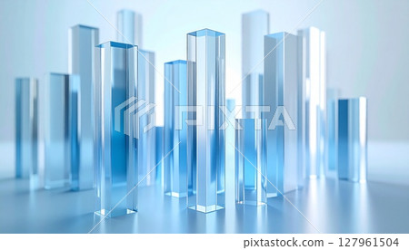 未來主義藍色玻璃柱 — — 簡約而精緻的背景材料 127961504